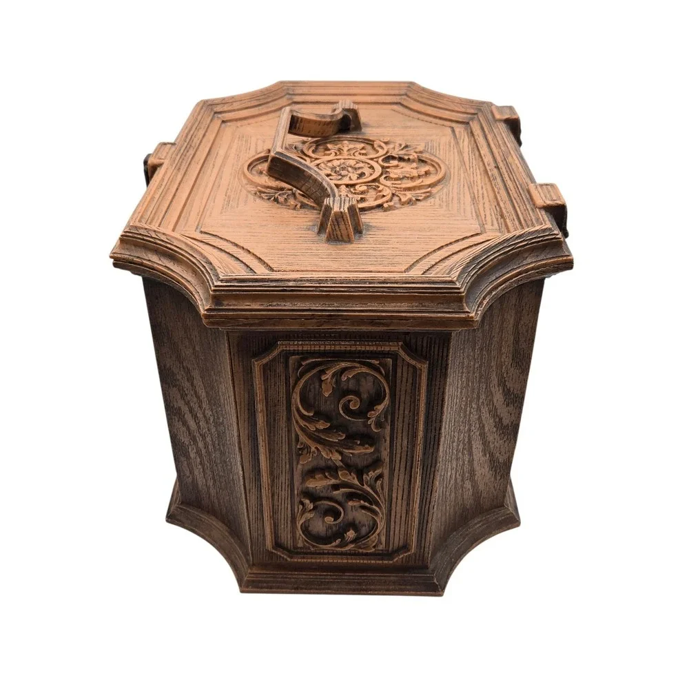 Vintage MCM Max Klein Ornate Faux Wood‎ Plastic Sewing Storage Chest Box 14.5